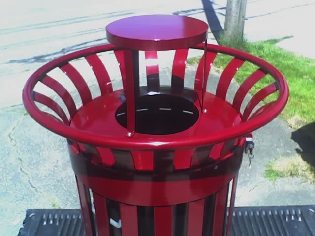 RED SIDEWALK METAL BIN